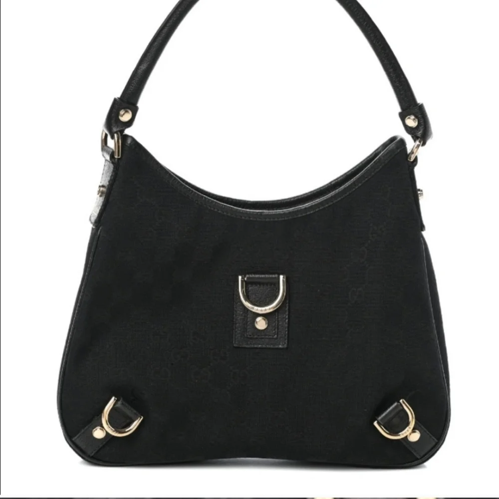 💝 GUCCI GG Abbey Canvas Medium D-Ring Hobo shoulder Bag- Black.